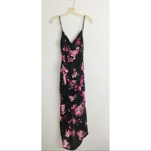 Fashion Nova Black/Fuchsia Floral Mesh Maxi Dress